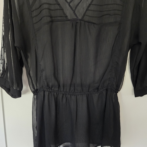 Xhilaration Black Sheer 1/2  sleeved Women's Top elastic waist with drop bottom - Picture 5 of 15